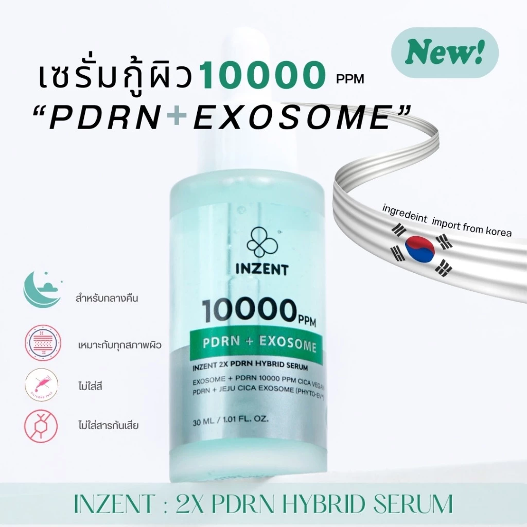[1 ขวด] เซรั่ม 2X PDRN+EXOSOME HYBRID SERUM ตรา INZENT