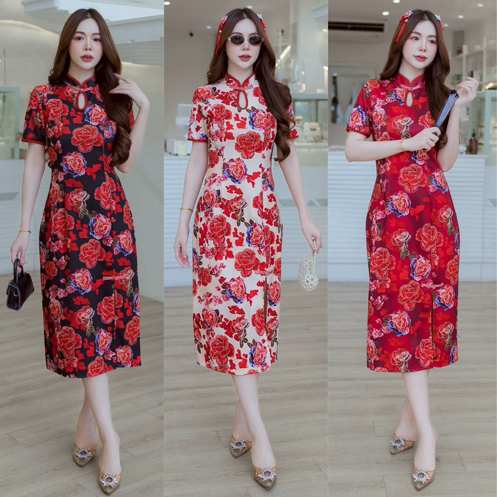 233 เดรสกี่เพ้าพิมพ์ลายดอก (ผ้าเทพ REEYA)