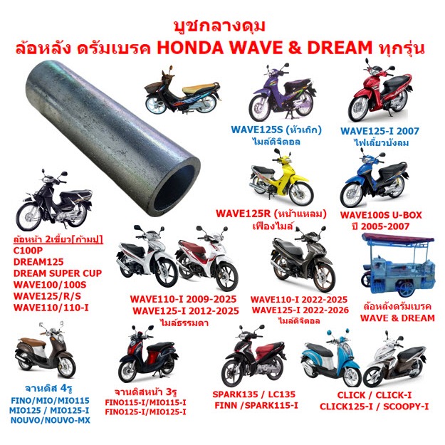 *รวมรุ่น* บูชในดุมล้อหน้า+หลัง บูชกลางดุม WAVE100S WAVE110 WAVE110-I WAVE125R/S/I FINO CLICK SPARK