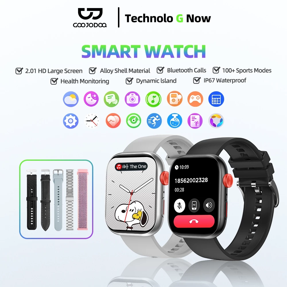 GOOJODOQ Fb047 สมาร์ทวอทช์ Ip67 กันน้ำ บลูทูธ และการตรวจสอบสุขภาพ Smartwatch สายนาฬิกา 5 เส้น ฟรี