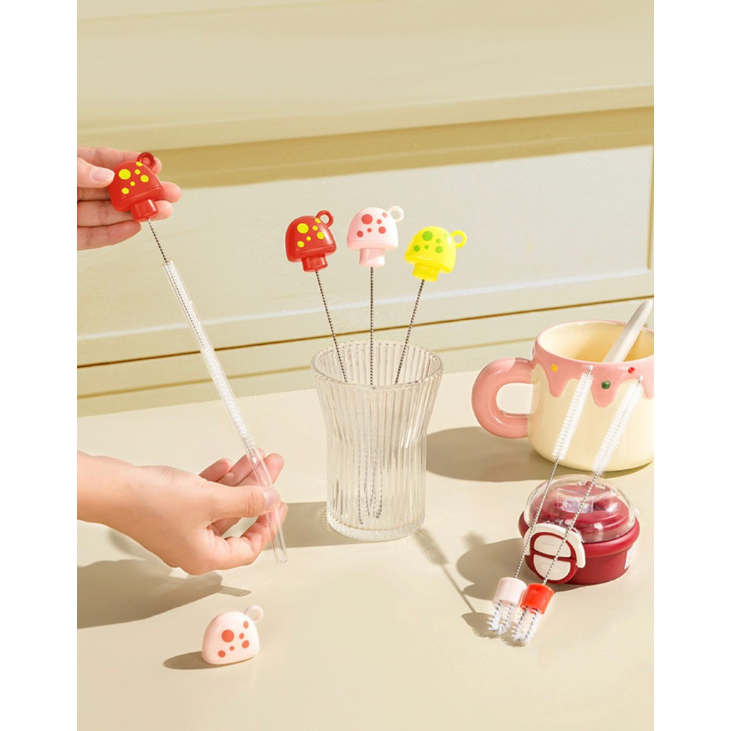 🧸แปรงล้างหลอดแบบมีที่จับลายเห็ด ล้างหลอดหัดดื่ม ล้างหลอดน้ำ โค้งงอได้ ขนแปรงละเอียด - รูปที่ 2