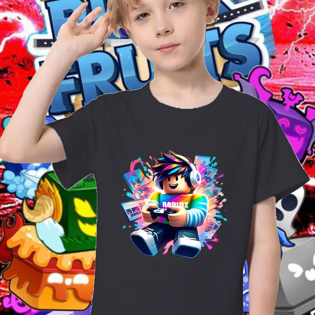 🔥HOT🔥 COTTON  blox fruit KID AVAILABLE roblox fruit blox เสื้อยืดเด็กแขนสั้น รูปแบบที่น่าสนใจ 100cm-