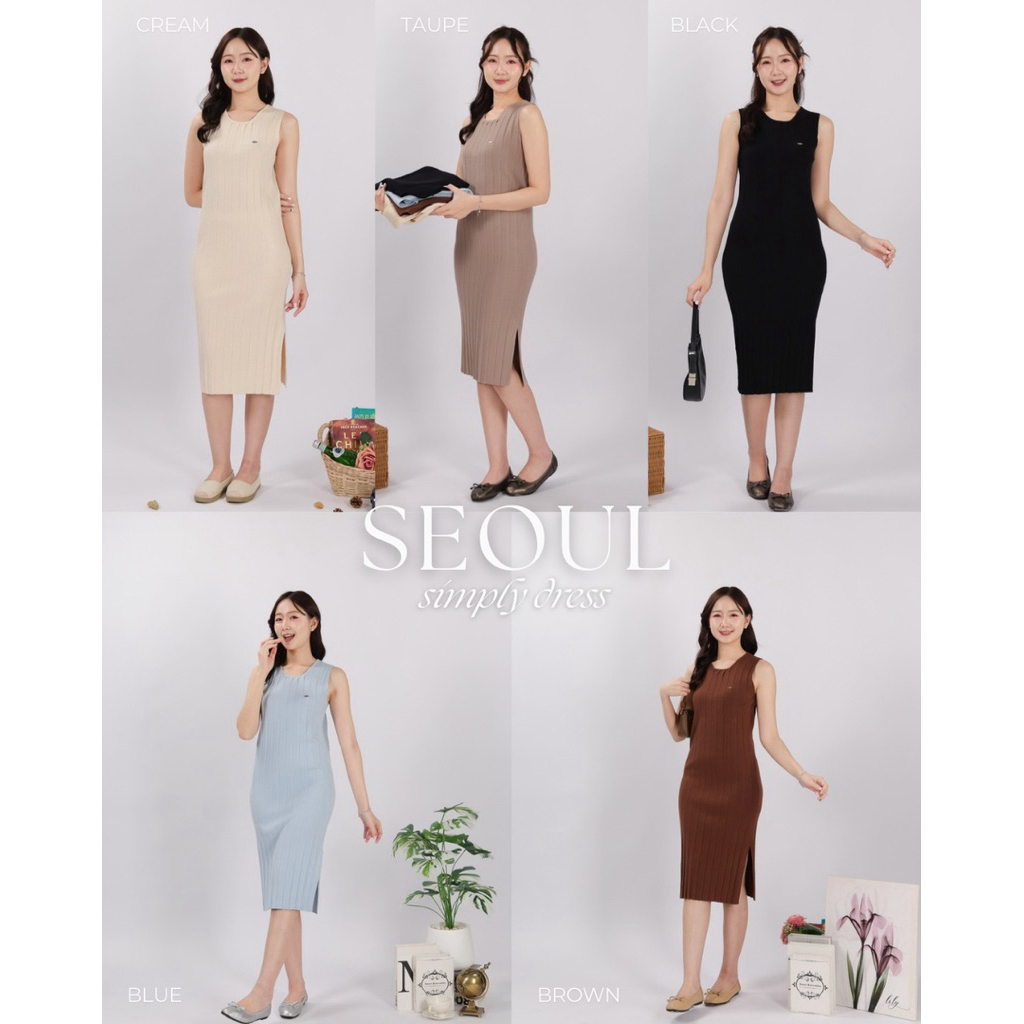 (เก็บโค้ดหน้าร้านลด 20%) Plsme.bkk ~ “Seoul simply dress” ชุดเดรสไหมพรม