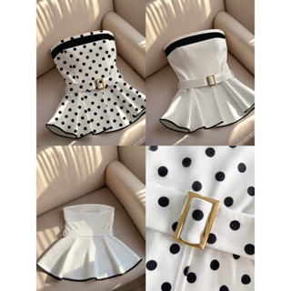 เสื้อเกาะอกรัดรูปเอวสูง แต่งเข็มขัด ชายระบาย สำหรับผู้หญิงสำ…