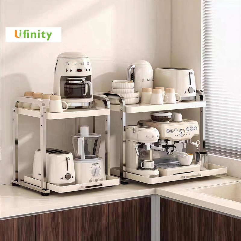 Lifinity ชั้นวางไมโครเวฟ มีลิ้นชัก โครงสร้างสแตนเลส สำหรับครัว ใช้วางเครื่องชงกาแฟได้​