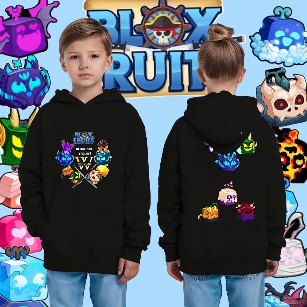 120-150 cm Roblox blox fruit kitsune children's Hoodies free name printing แขนยาว Cool รูปภาพ การพิม