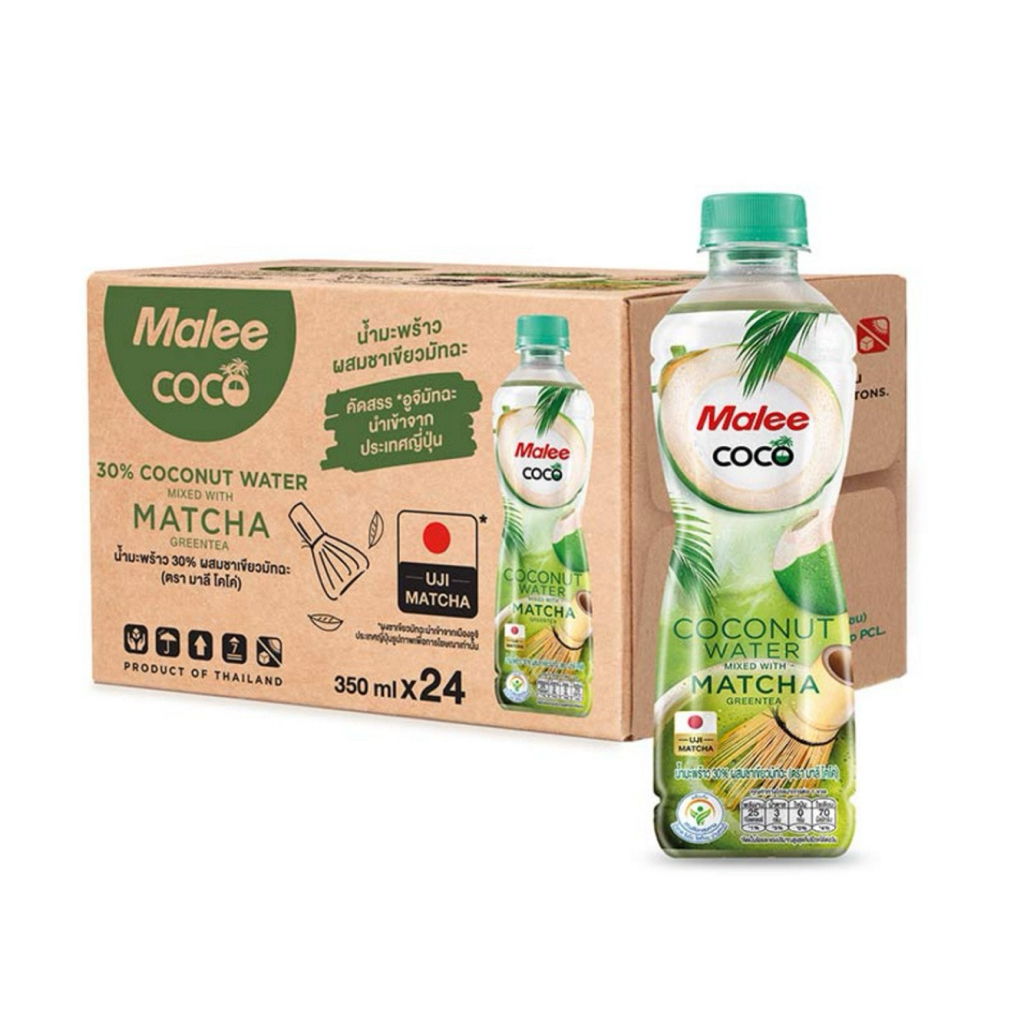 บ้านของชำ-Malee Coco มาลีโคโค่ น้ำมะพร้าวผสมชาเขียวมัทฉะ 350 มล.ยกลัง 24 ขวด
