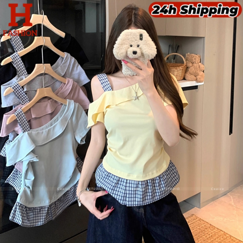 HOT พร้อมส่ง เสื้อไหมพรมเปิดไหล่ แขนสั้น โคเรีย สีพาสเทลน่ารักมาก 56523