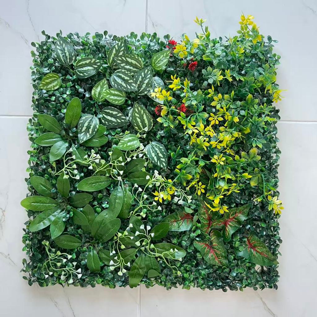 🌿พร้อมส่ง🌼 หญ้าเทียม 50x50cm.  หญ้ามิลาน ใบเฟิรน์ ยูคา กำแพงสวนรั้วต้นไม้ปลอม หญ้าติดผนัง ร้านกาแฟ รั้วกำแพง - รูปที่ 4