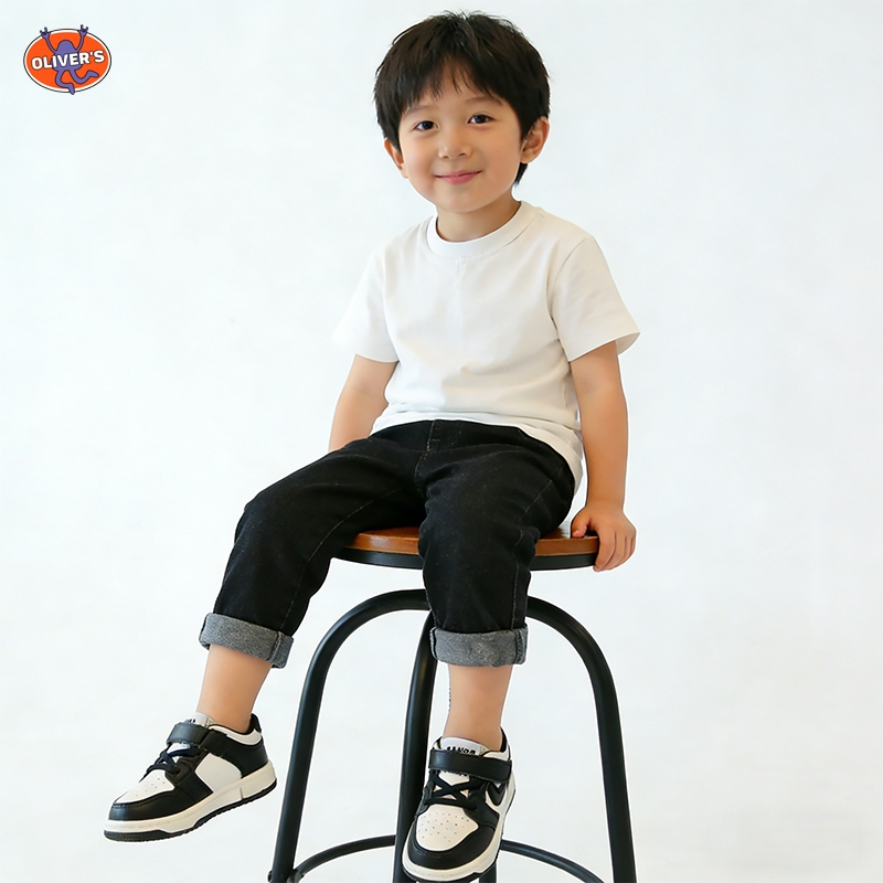 รองเท้าผ้าใบเด็ก สีดำขาว แฟชั่น พื้นนิ่ม กันลื่น รูปที่ 7
