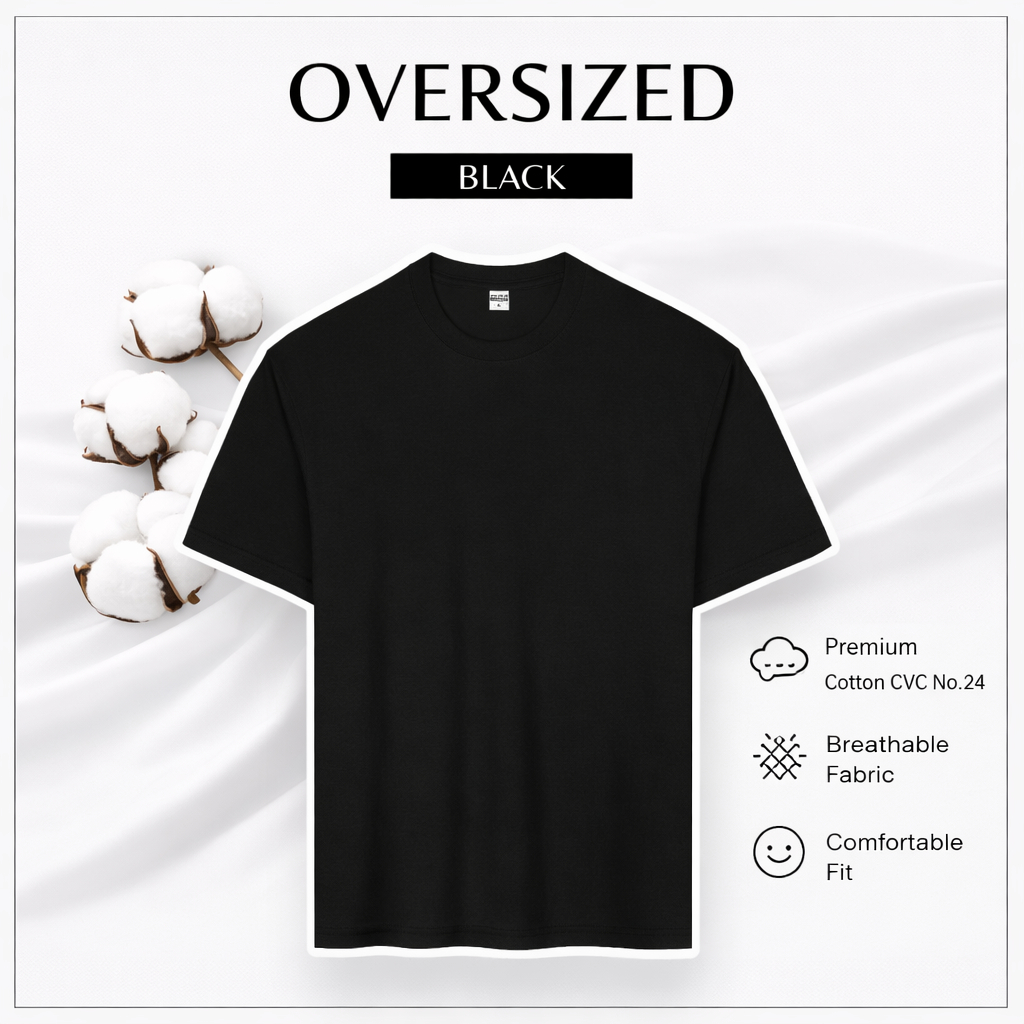 เสื้อยืด OVERSIZE เสื้อคอกลม Unisex เนื้อผ้า Premium Cotton สีดำ (BLACK) โอเวอร์ไซต์