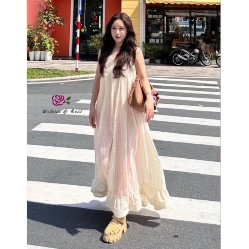 Widelia @ Real เดรสยาวปักฉลู ทรงปล่อย ซับในสีชมพู