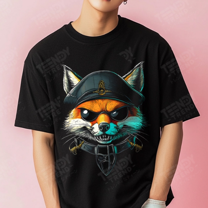 Teendy Trend เสื้อยืดผู้ชาย ผู้หญิง คอตตอน ลายfox สีดำ รุ่นTDX0236-BL