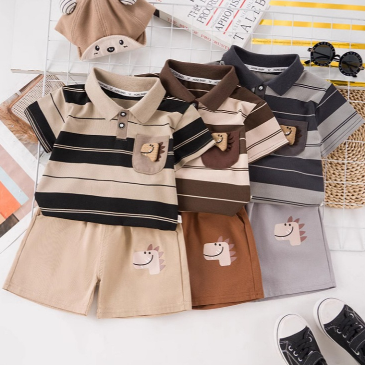 Babyonline(Y512)2K5 (ส่งด่วน1วัน) ชุดเซ็ตเสื้อคอปกกางเกงขาสั้นสุดเท่สำหรับเด็กผู้ชาย ผ้านิ่ม ระบายอากาศได้ดี