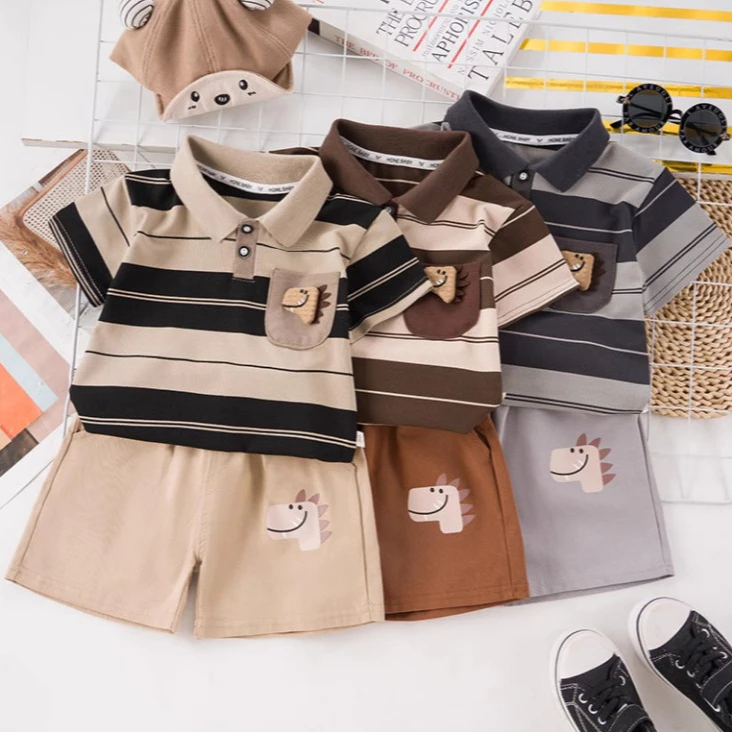 Babyonline(Y512)2K5 (ส่งด่วน1วัน) ชุดเซ็ตเสื้อคอปกกางเกงขาสั้นสุดเท่สำหรับเด็กผู้ชาย ผ้านิ่ม ระบายอากาศได้ดี