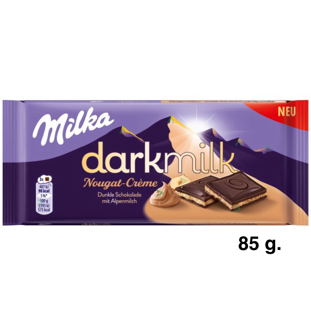 Milka Dark Milk Alpenmilk Chocolate with Extra Cocoa Chocolate Bar/Milka Dark Milk Nougat Creme 85g