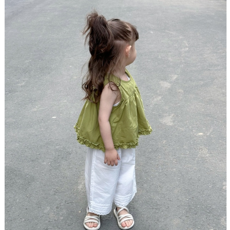 INSbaby🔥พร้อมส่ง จาก กทม🔥ชุดเด็กหญิงสองชิ้น ฤดูร้อน เสื้อไร้แขนสไตล์ผ้าเด็ก + กางเกงขาแววขาว ขอบเกริลสดใสสวย - รูปที่ 4