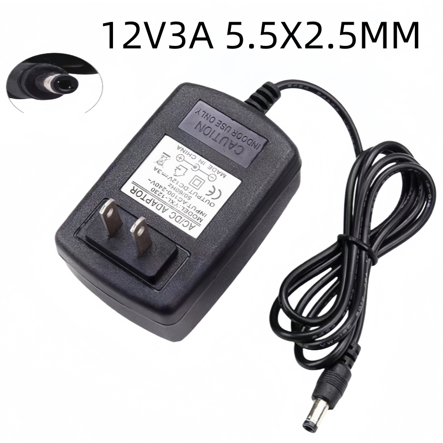 DC อะแดปเตอร์ 12V 3A 3000ma ขนาดหัวเสียบ 5.5x2.5mm สีดำ