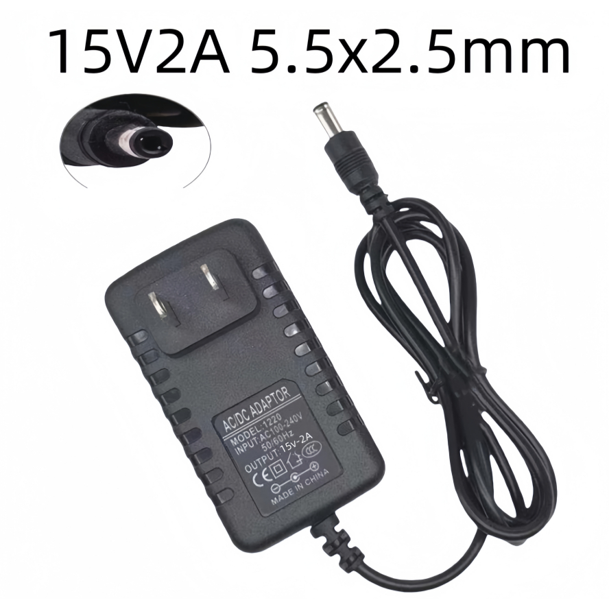 DC อะแดปเตอร์ 15V 2A 2000ma ขนาดหัวเสียบ 5.5x2.5mm สีดำ