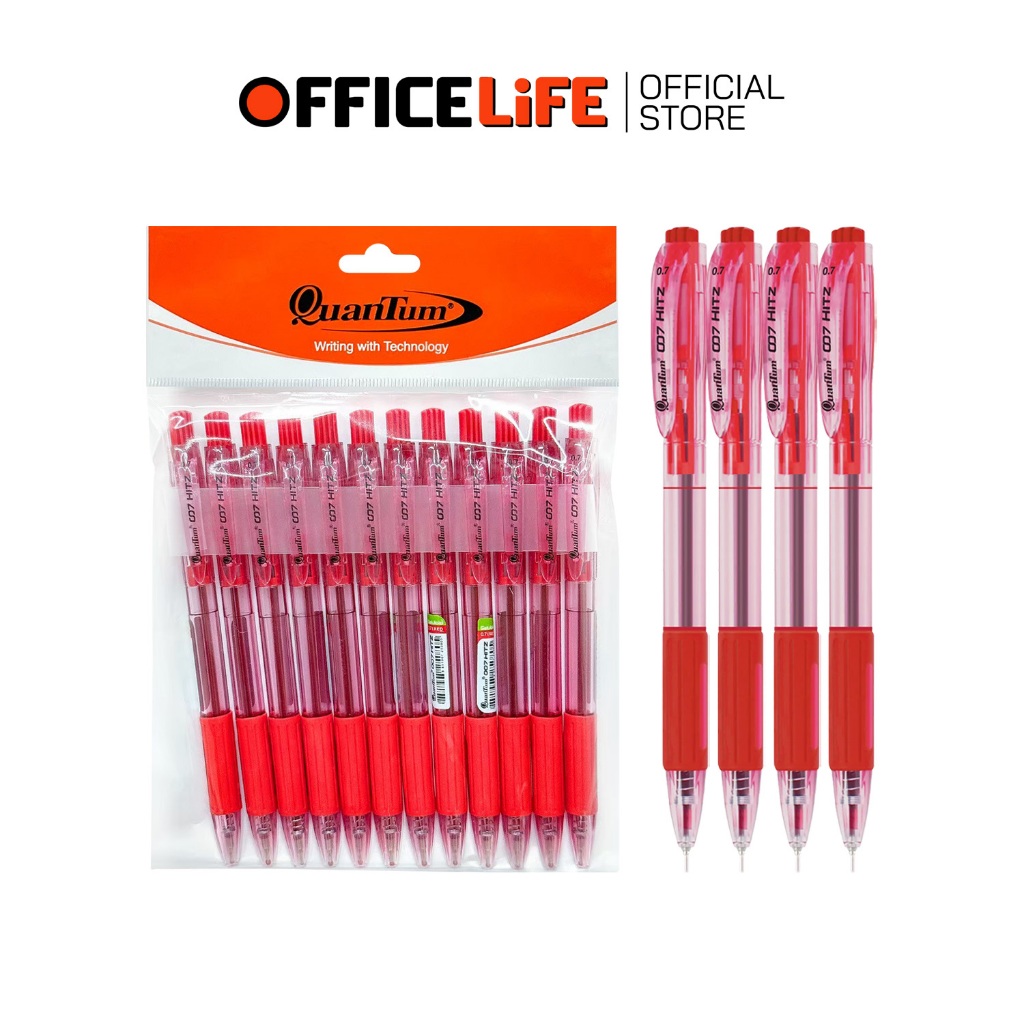 Quantum (ควอนตัม) ปากกาลูกลื่น รุ่น 007 Hitz ขนาด 0.7 มม. หมึกแดง ( แพ็ค 12 ด้าม )