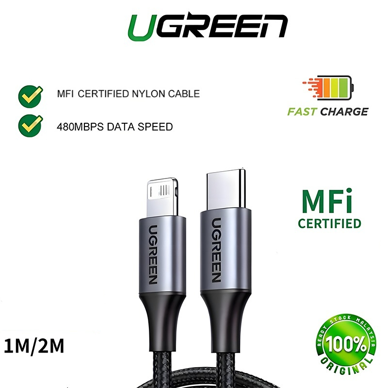 Ugreen 20W PD Fast Charging USB Type C สายเคเบิลข้อมูลสําหรับ iPhone 14/14 Pro/Pro Max X XS XR 8