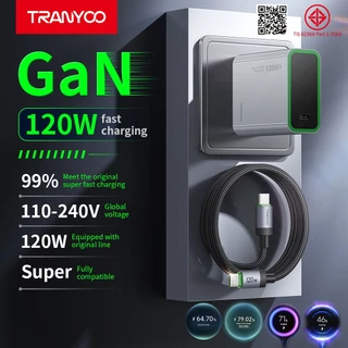 TRANYOO US8【TIS】GaNซุปเปอร์ชาร์จเจอร์ 120W รองรับโปรโตคอลการชาร์จเร็วสำหรับโทรศัพท์มือถือทุกแบรนด์และแล็ปท็อป