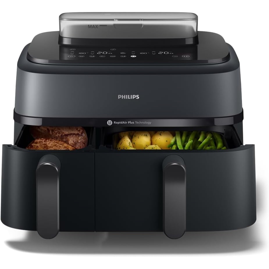 Philips หม้อทอดพร้อมนึ่งอเนกประสงค์ 2 ช่อง Airfryer Series 5000 Double Basket 9 L (3L+6L) Steam-Air 