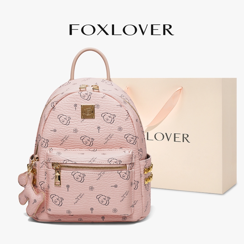 FOXLOVER สาวน้อย หมีคาร์ตูน กระเป๋าเป้ พรีเมียม สีน้ำตาล/สีชมพู