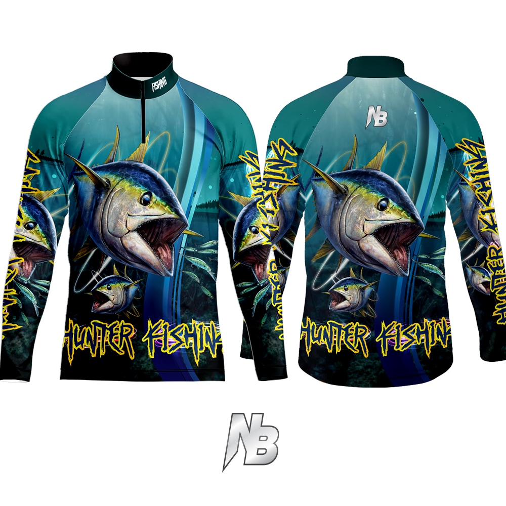 เสื้อตกปลา,ปั่นจักรยาน PD Blue GreenTuna Hunter Fishing (สินค้าพร้อมจัดส่ง) ป้องกันแสง UV