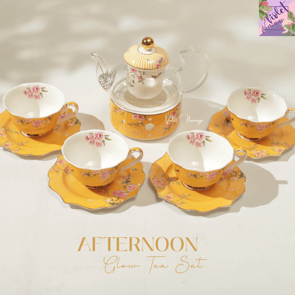 Violet Flamingo – Afternoon Glow Tea Set  ชุดน้ำชาลายดอกไม้โทนเหลืองอบอุ่น วัสดุโบนไชน่า มาพร้อมกล่องของขวัญสุดพรีเมี่ยม ราคา ถูกที่สุด ดีลบีเคเค แกลเลอรีภาพที่ 7