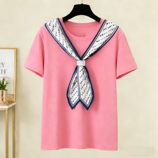 M-4XL เสื้อยืดแขนสั้นสำหรับผู้หญิง ระดับไฮเอนด์ พลัสไซส์ ดีไซน์กระชับสัดส่วน ทรงหลวม อเนกประสงค์ เสื้อไหล่ปกติ เหมาะสำห