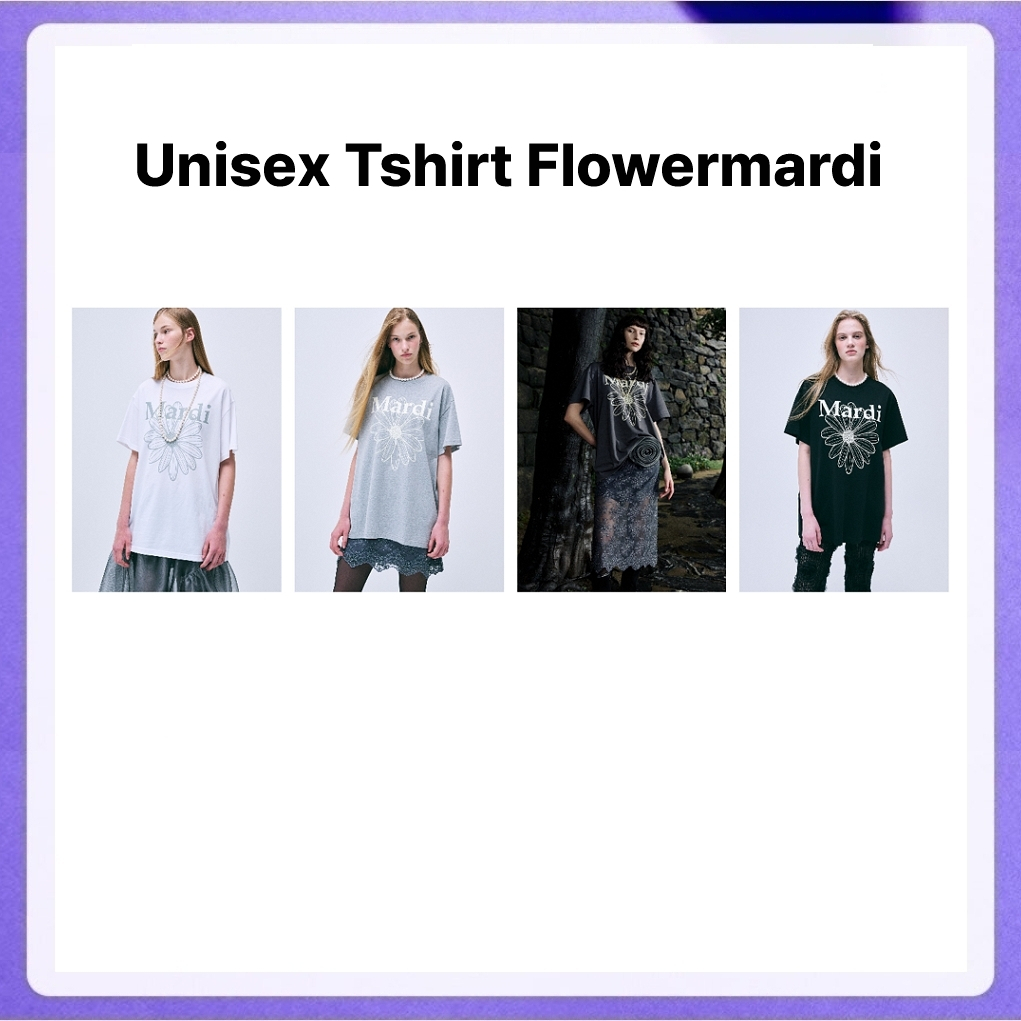 Mardi Mercredi Unisex Tshirt Flowermardi (Black Ivory, Charcoal Ivory, Grey Ivory) / Tshirt Bon Voyage (Gray White)