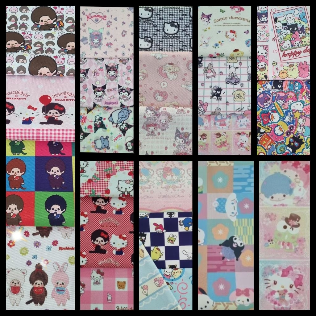 เศษผ้าโพลีสะท้อนน้ำ#6 ลาย Sanrio (45*35cm.) ตัดต่อเนื่องได้ **มีลายเข้าใหม่ค่า**