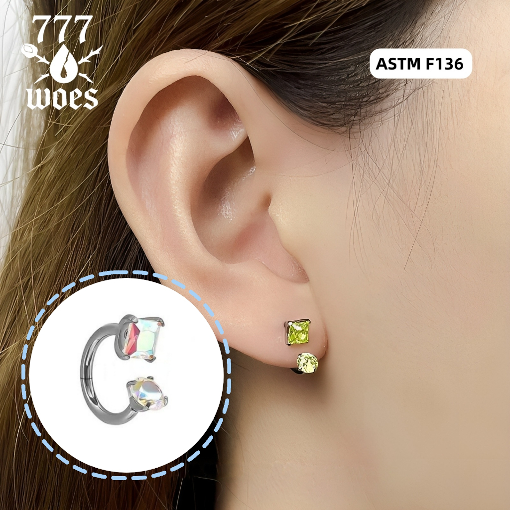 G23เกรดแพทย์ไทเทเนียมต่างหูห่วงจิวกระดูกอ่อนเประดับเพชรCZแบบCเกลียวในหัวม้าใส่นอนได้ไม่แพ้