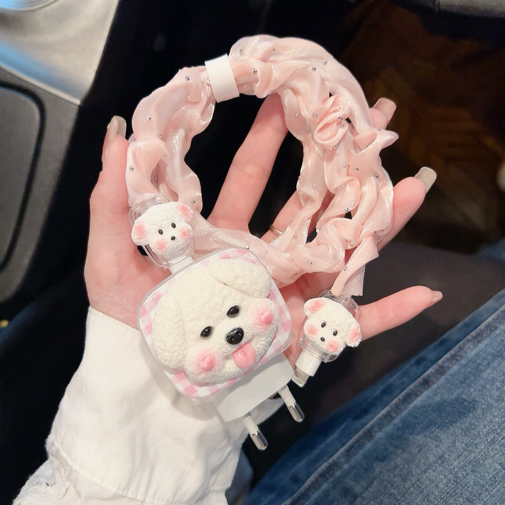 พร้อมส่งจากไทย ชุดถนอมสาย ลาย หมาขาวใหญ่ สำหรับ ไอโฟน 18w/20w/35w เคสไอโฟน 18W 20W 35W