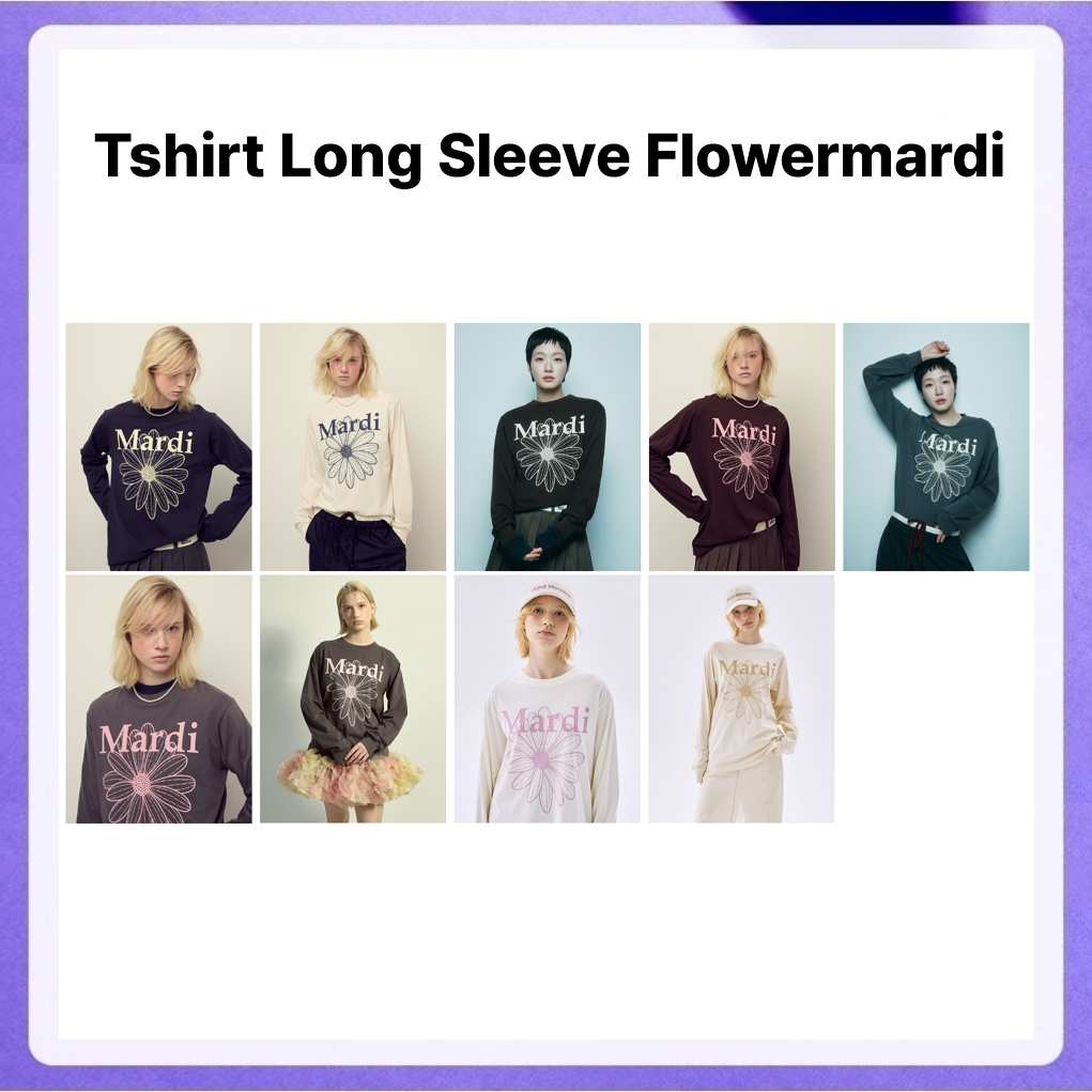 Mardi Mercredi Tshirt Long Sleeve Flowermardi (Charcoal Pink, Cream Navy, Brown Cream, Butter Peanut, Cream Indipink) ราคาถูก Shopee Lazada