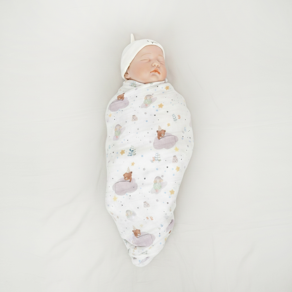 Sofuto Baby ผ้าห่อตัวมัสลินแบมบู(ใยไผ่) 100% ขนาด 120x120cm ลาย Sleepy Bear(066)