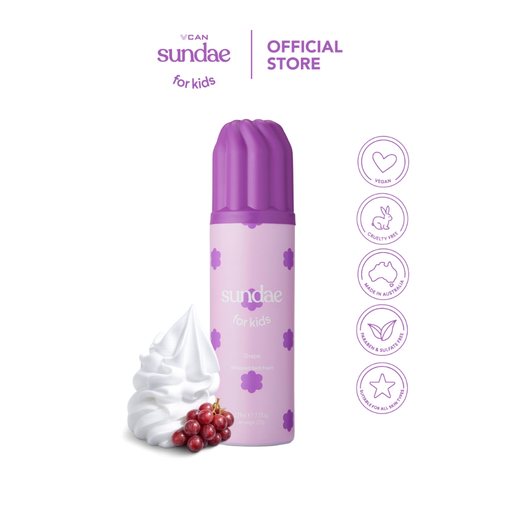 Sundae Kids Whipped Bath Foam 225g. ซันเด วิปโฟมอาบน้ำ สำหรับเด็ก (สบู่ ครีมอาบน้ำ Body Wash)