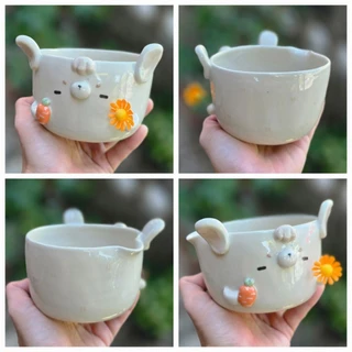 ถ้วยมัทฉะลายสัตว์น่ารัก ถือดอกไม้ ถ้วยชาลายสัตว์น่ารัก ของขวัญน่ารัก พร้อมส่ง