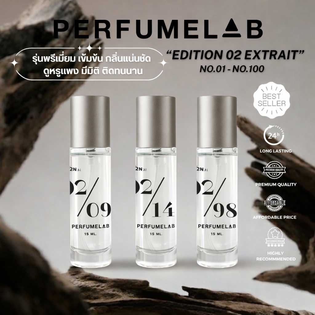 PERFUMELAB EDITION 02 EXTRAIT ขนาด 12 ml. NO.01 - 100 ติดทนนาน 24 ชั่วโมง น้ำหอมเทียบเเบรนด์ น้ำหอมผู้หญิง น้ำหอมผู้ชาย