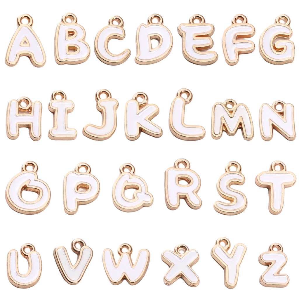 จี้ตัวอักษรภาษาอังกฤษสีขาว 2 ชิ้น/แพ็ค สำหรับ DIY งานเครื่องประดับทำสร้อยคอและสร้อยข้อมือ