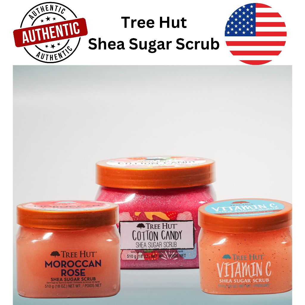 Tree Hut Shea Sugar Exfoliating & Hydrating Body Scrub, 18 oz, (Moroccan Rose, Cotton Candy, Vitamin C and Coco Colada)