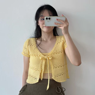 MOMOKA.KNIT🍑 เสื้อคลุมแขนสั้นผูกโบว์หน้า🌺