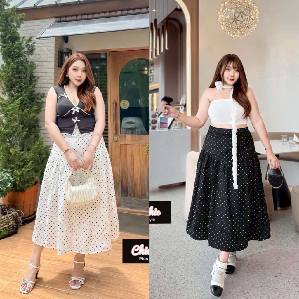 /CC/ กระโปรงยาวลายจุด ไซส์เอว32-44 ทรงสวย ใส่แล้วพรางหุ่น ดูเพรียวขึ้น มีซับใน กระเป๋าล้วง2ข้าง ผ้าครัชดูดี