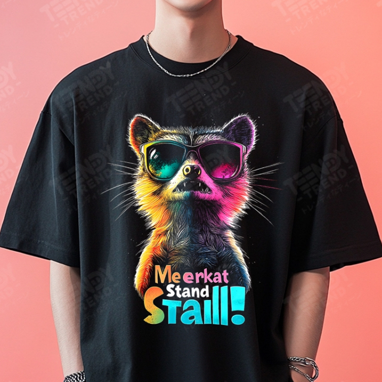 Teendy Trend เสื้อยืดผู้ชาย ผู้หญิง คอตตอน ลายmeerkat สีดำ รุ่นTDX0310-BL