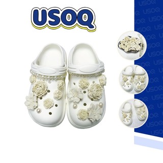 USOQ รองเท้า Charm สีเบจดอกกุหลาบโซ่ชุด 16 ชิ้น DIY แยกชิ้นส่วนได้