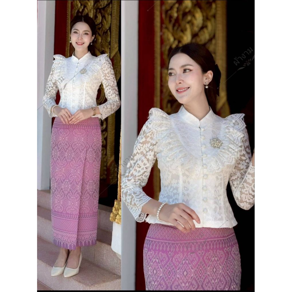 เสื้อลูกไม้ เกรดพรีเมี่ยม คอจีน แต่งระบายที่อกสวยๆ ใส่ทำบุญ ใส่ออกงาน สวยได้ทุกโอกาส(เฉพาะเสื้อ)