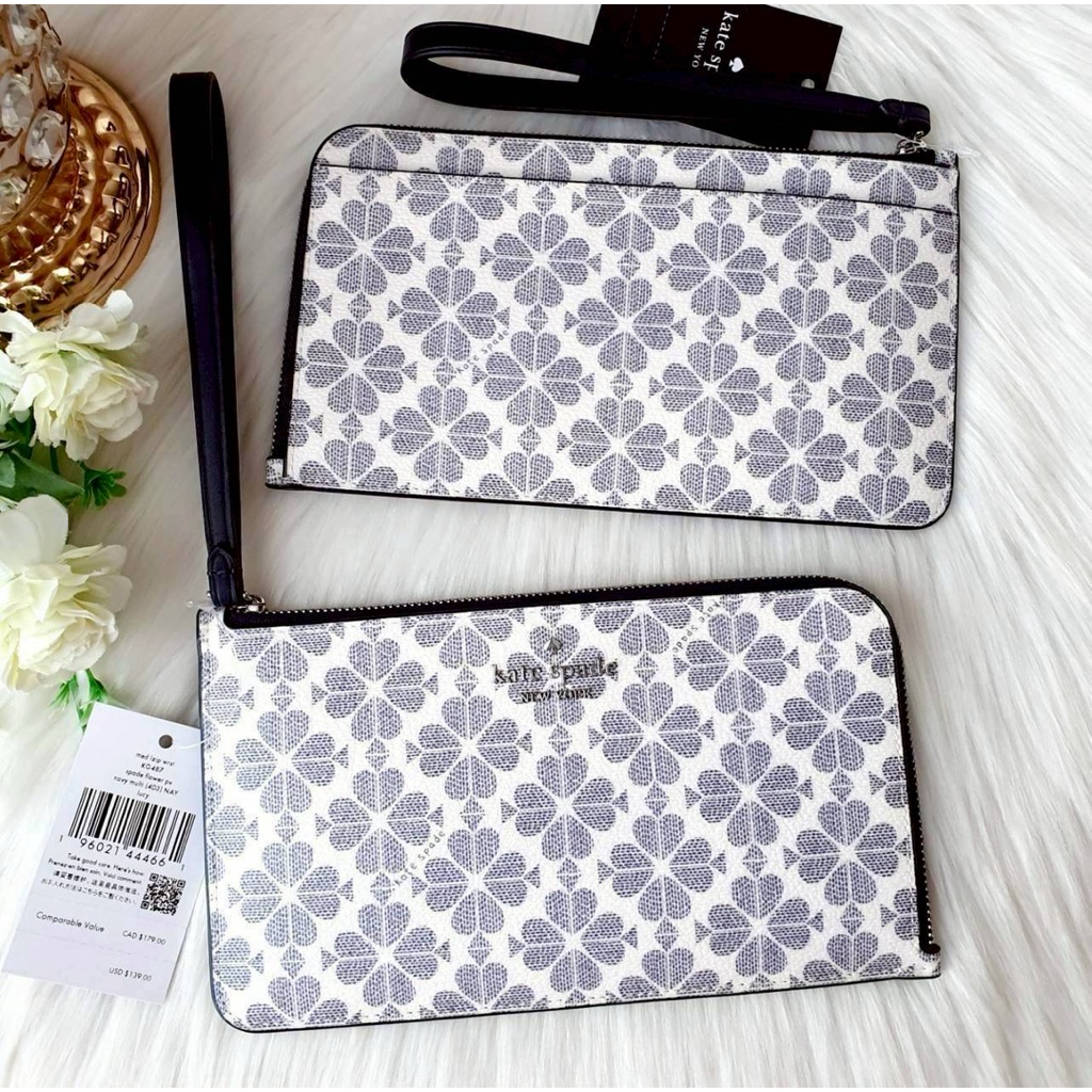 ♠️ KATE SPADE KG487 Lucy Spade Flower L-zip Wristlet กระเป๋าคล้องมือใบใหญ่ 1ซิป ใส่ ProMax ได้ 8 นิ้