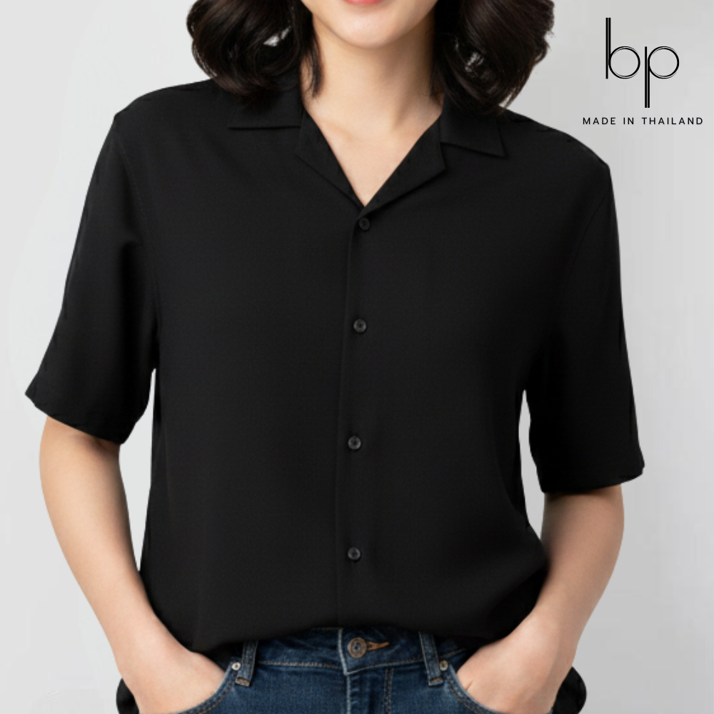 เสื้อเชิ้ตแขนสั้นสีดำ สไตล์เกาหลี ผ้าดีใส่สบาย oversize M-6XL