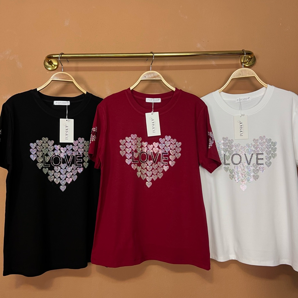 เสื้อยืดป้ายPOPSHOP รุ่น หัวใจLOVE อก40"-44" ยาว27"